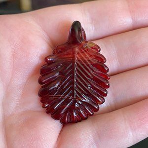 Hand Blown Glass Red Leaf Pendant
